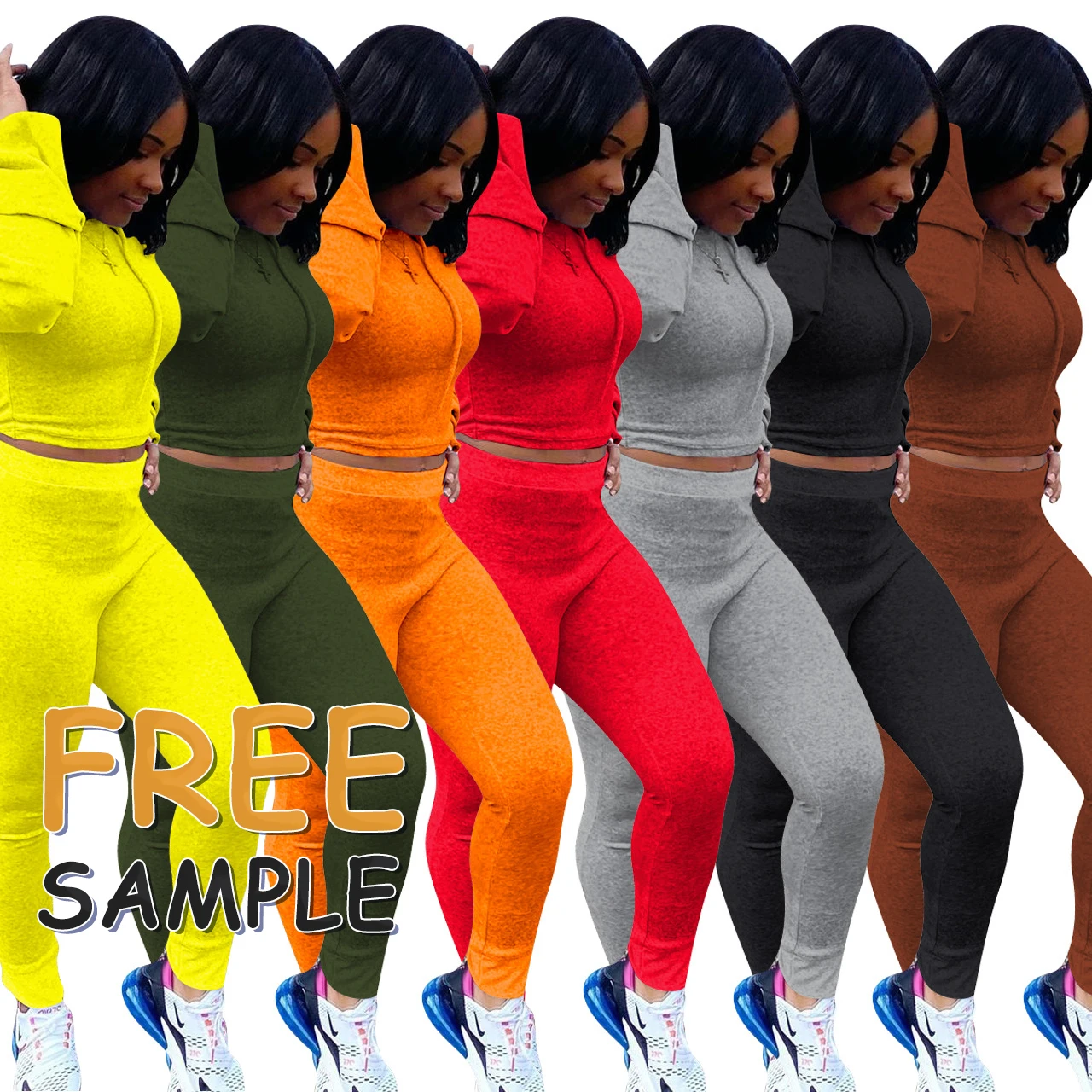 Дропшиппинг, однотонная Спортивная Осенняя Женская одежда, осень 2021, женская одежда, комплект из 2 предметов, Женский комплект из двух предметов с логотипом на заказ