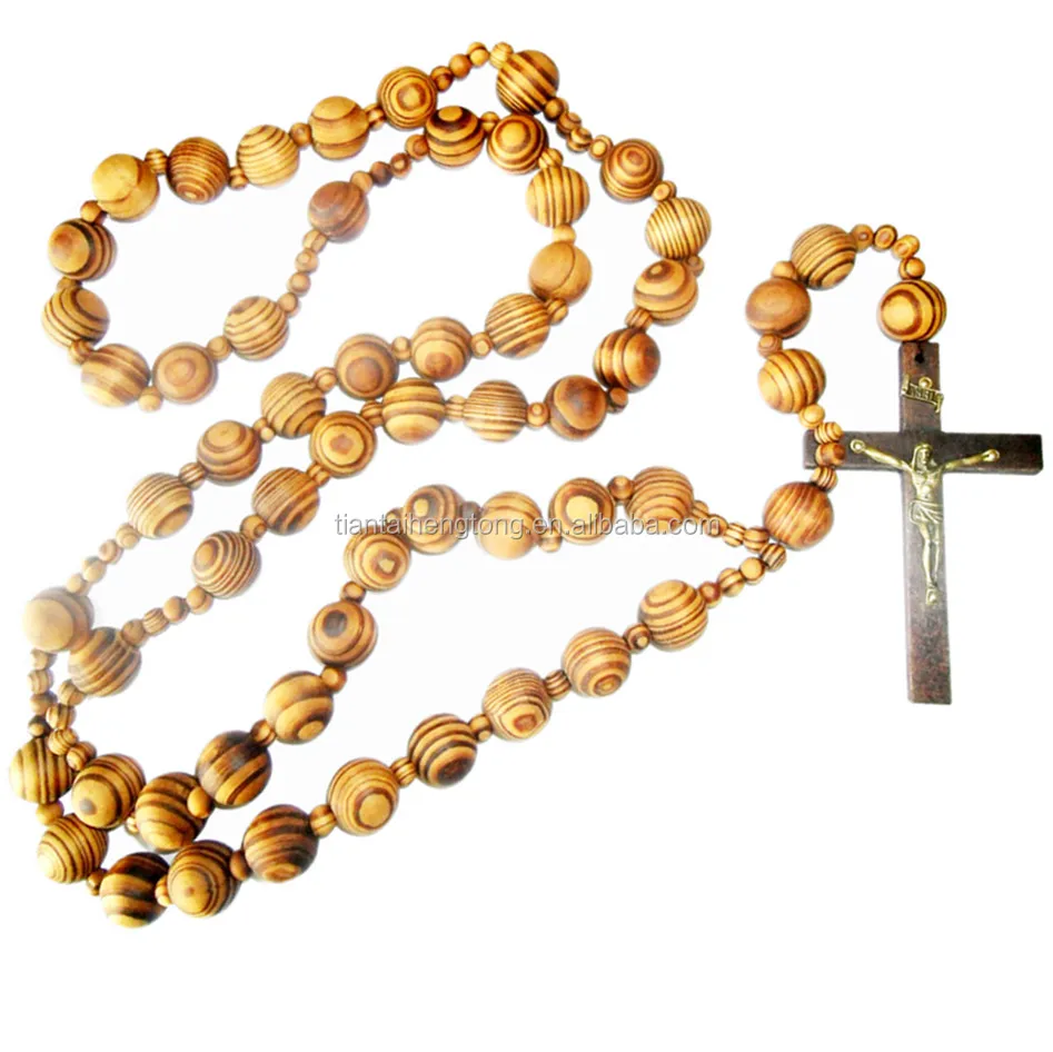 Giant Big Beads Rosario Natural Wood bead Chain Jesus Cross faux olive wood bead oversized Wall rosary