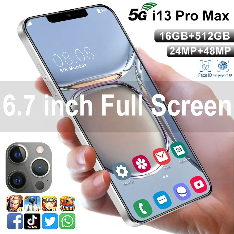 I13Pro Max + 6 7 дюймов 16GB 512GB Android смартфон 10-ядерный 5G ЖК телефона 3 камера MTK6799 face ID разблокировки