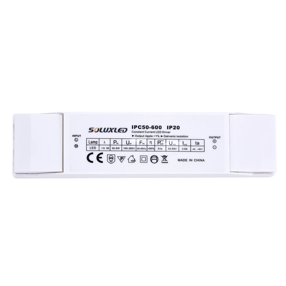 LED Driver 50W 600mA IP20 flicker free ac to dc led transformer for 600x600 panel light