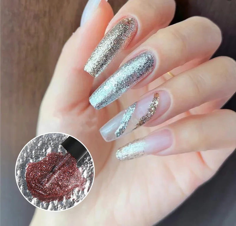 HS private label polish factory 2024 Gold glitter sharp flash gel Newest Summer Glitter Flash Nail Gel Polish Soak Off UV Led