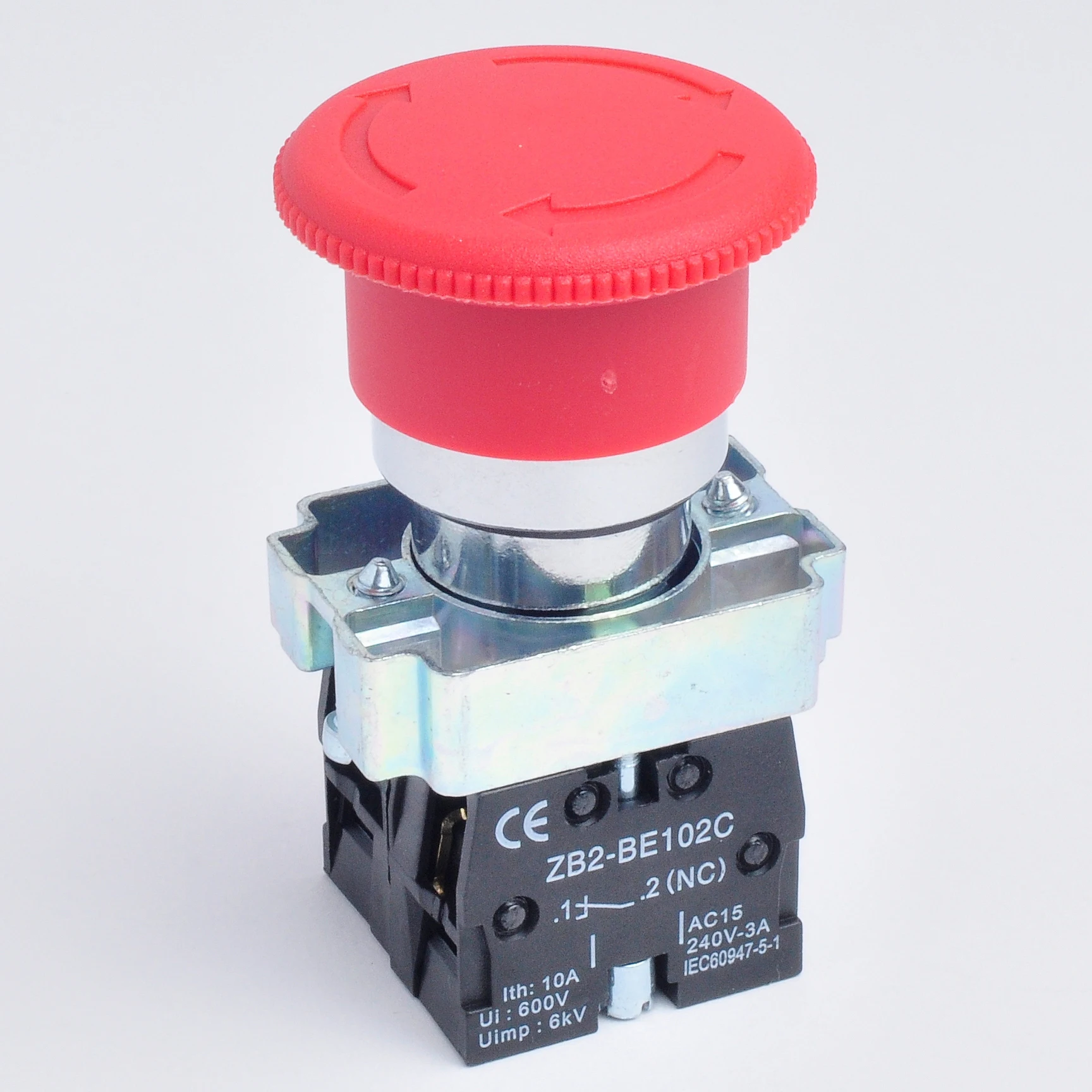 XB2-BS542 30mm 40mm 60mm emergency stop mushroom big  plastic metal push button switch self-locking 1NC