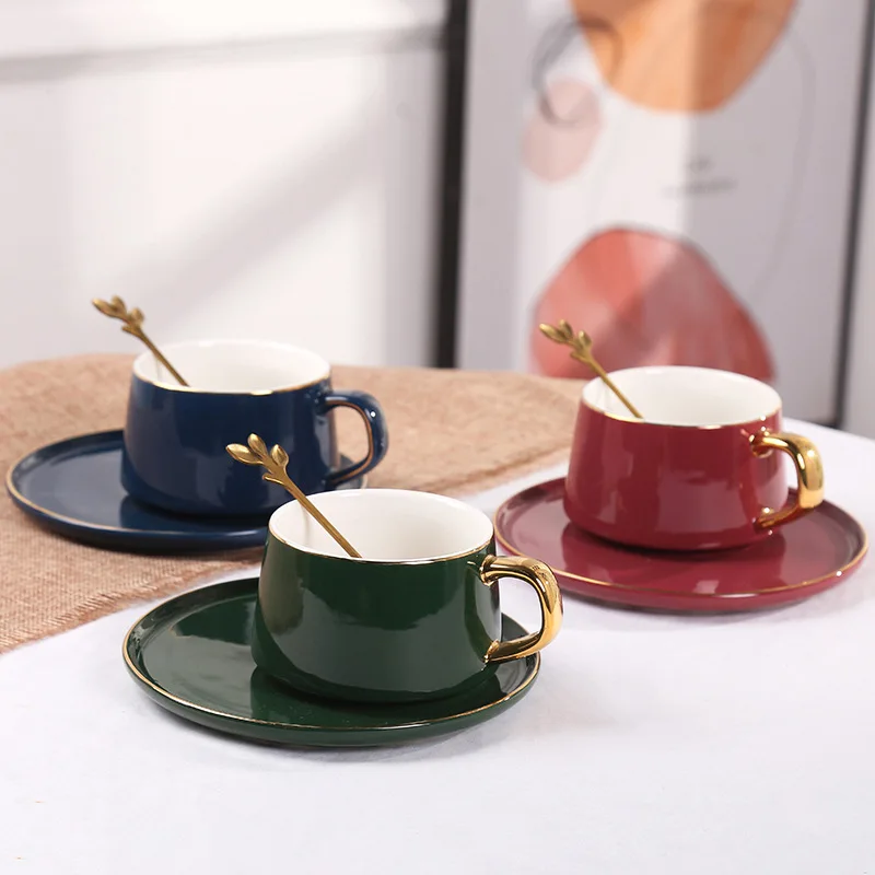 Ceramic mugs  Complete coffee and tea cup with handle and plate