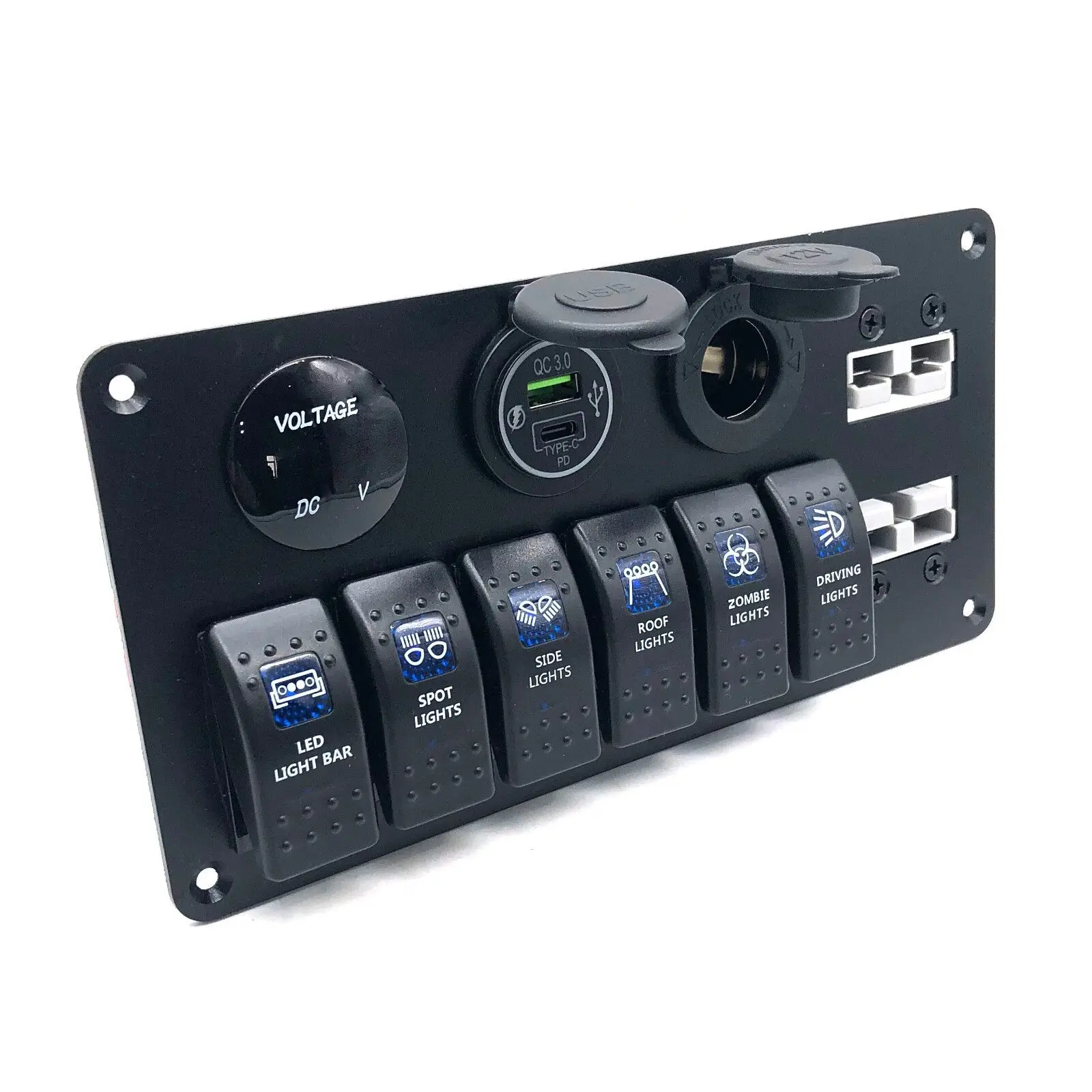 12Volt 6 Gang Led Switch Board Truck Switch Panel 4X4 Switch Panel For Car With 50A Solar Connector Plug