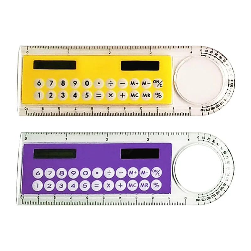 3 in 1 mini Solar Calculator school office stationery plastic Calculator ruler Multifunction pocket ruler with Calculator