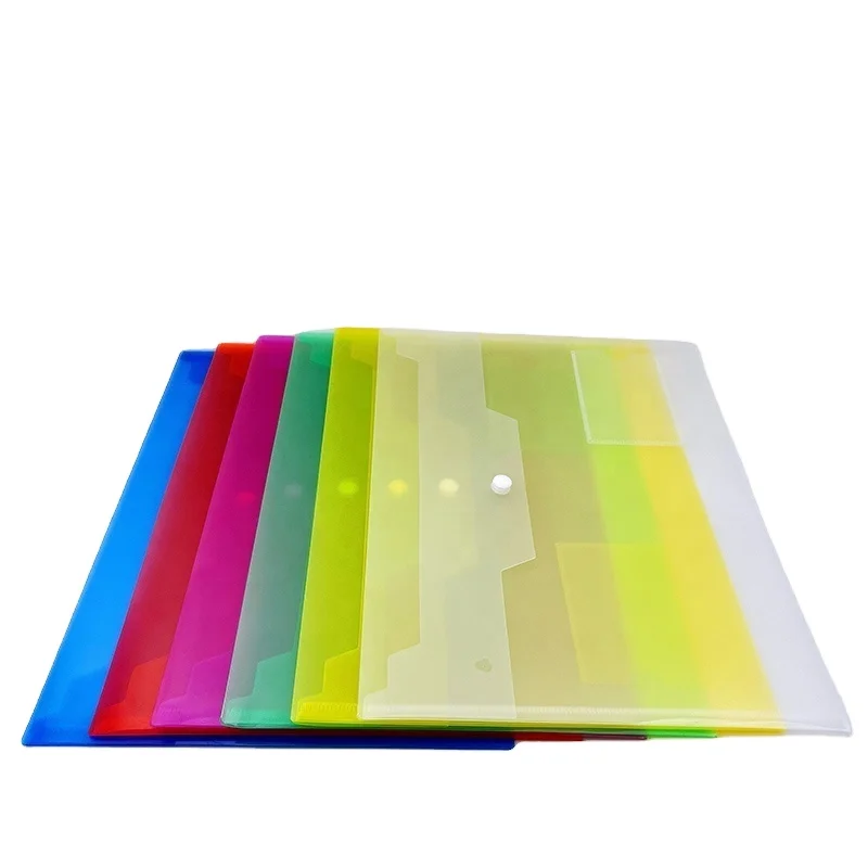 A4 Size Waterproof Clear Envelope File Folder PP Plastic Document Bag With Snap Button