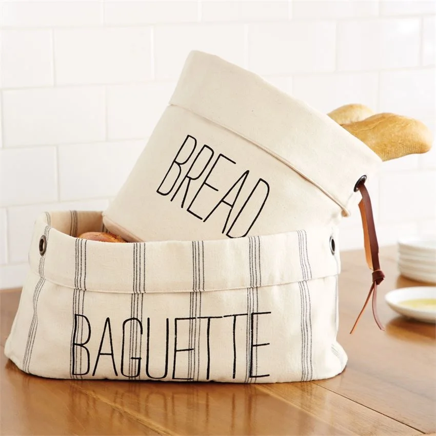 Pure linen/cotton double layers bread storage basket bag with full color printing or custom logo