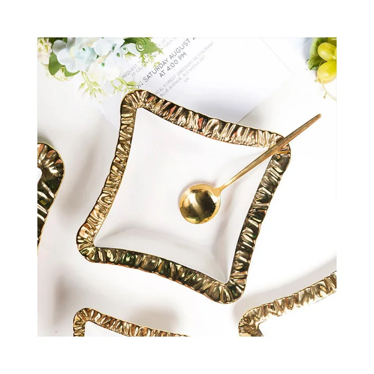 Factory direct sale of white ceramic tableware with gold wide edge restaurant Hotel family