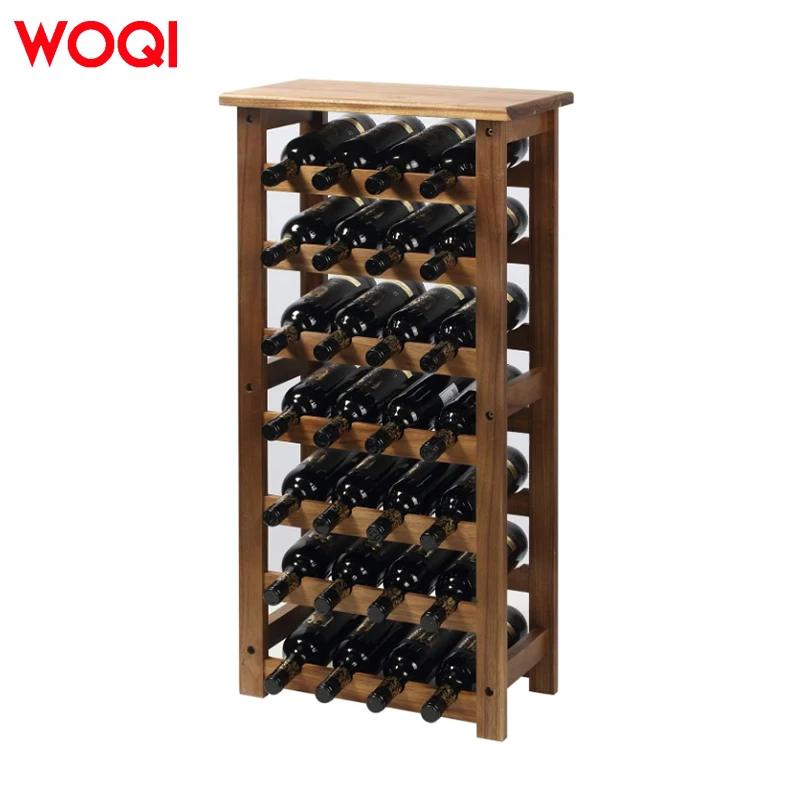 WOQI Classic Design Large Capacity 7 Tire Wooden Wine Storage Rack Easy to Install with Table Top for 28 Bottles