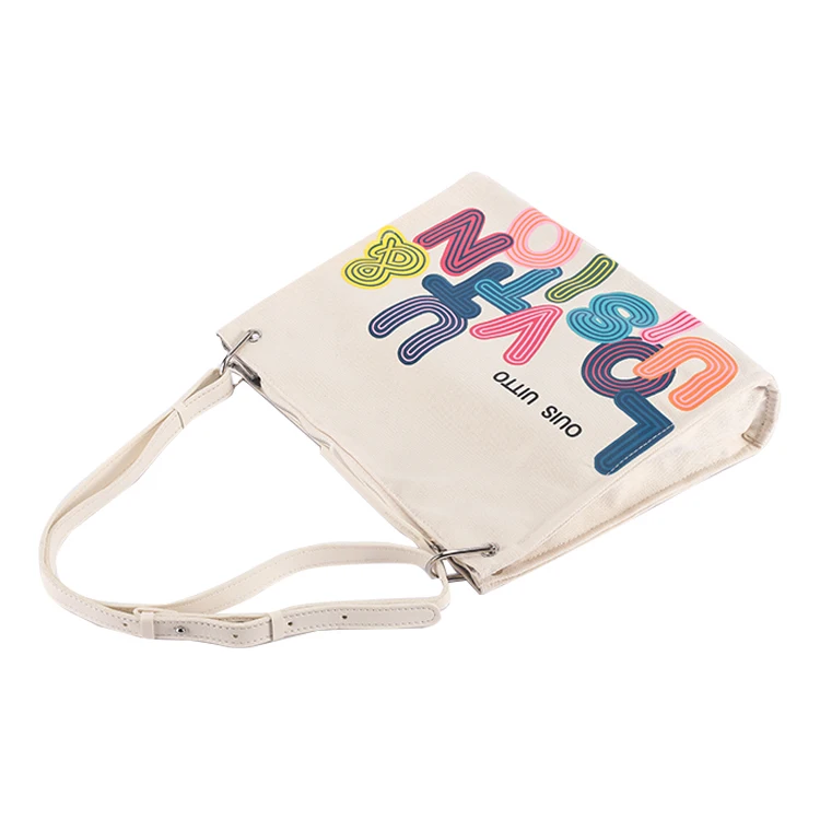 Fashion High Quality Canvas Tote Messenger Bag with Leather Handle for Girls