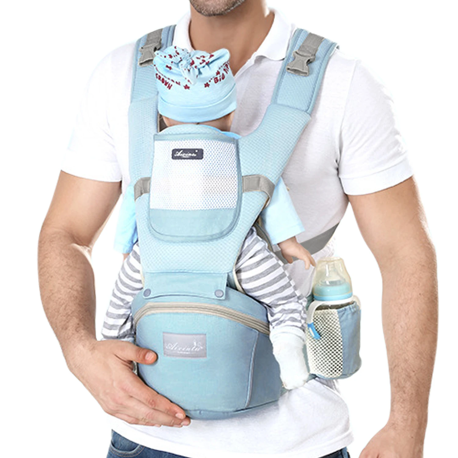 Wholesale Storage Pocket and Drool Bibs 6-in-1 Baby Carrier with Waist Stool for Mommy Daddy