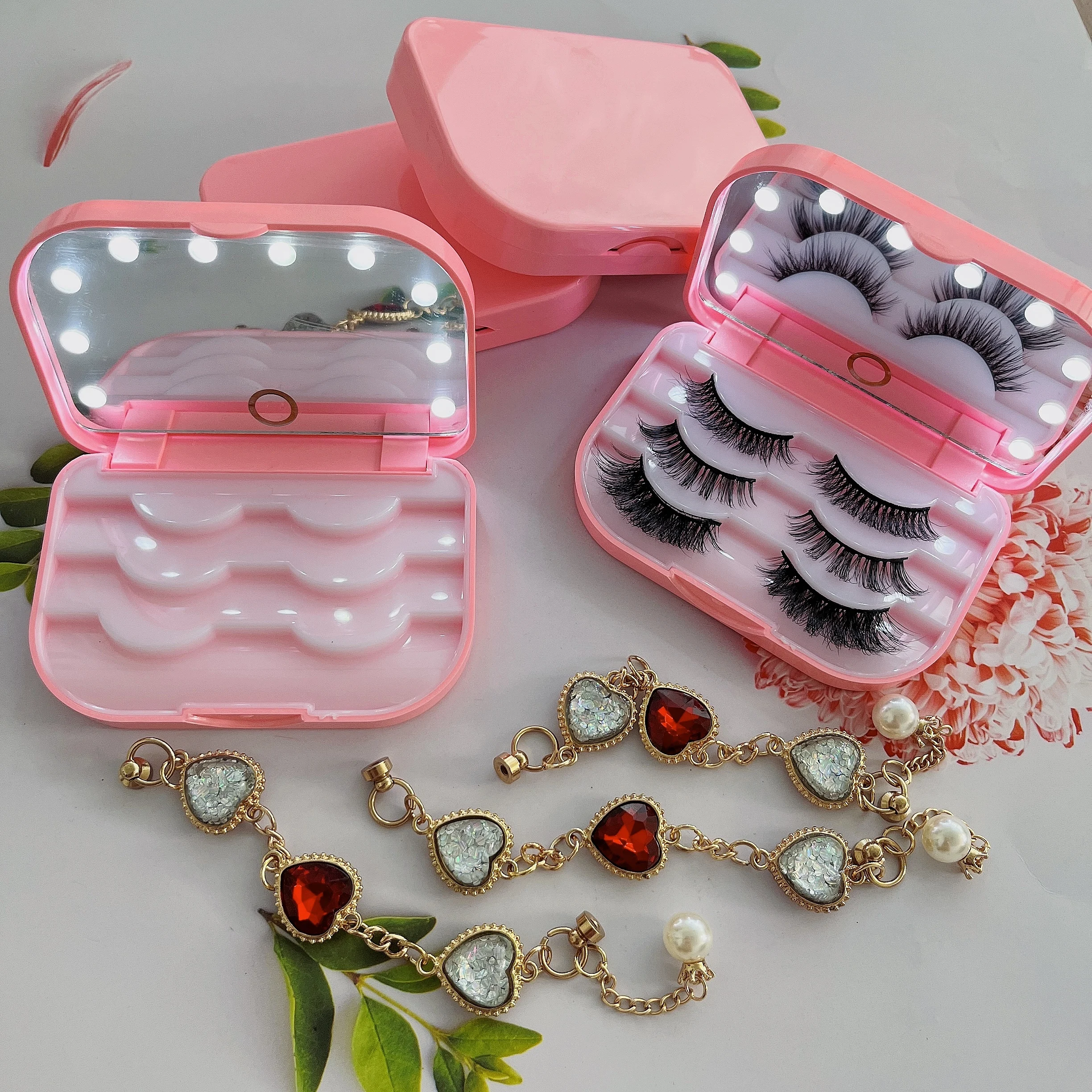 hot selling led light mirror lashes case unique eye lash packaging with OEM logo luxury paper false eyelash packaging box