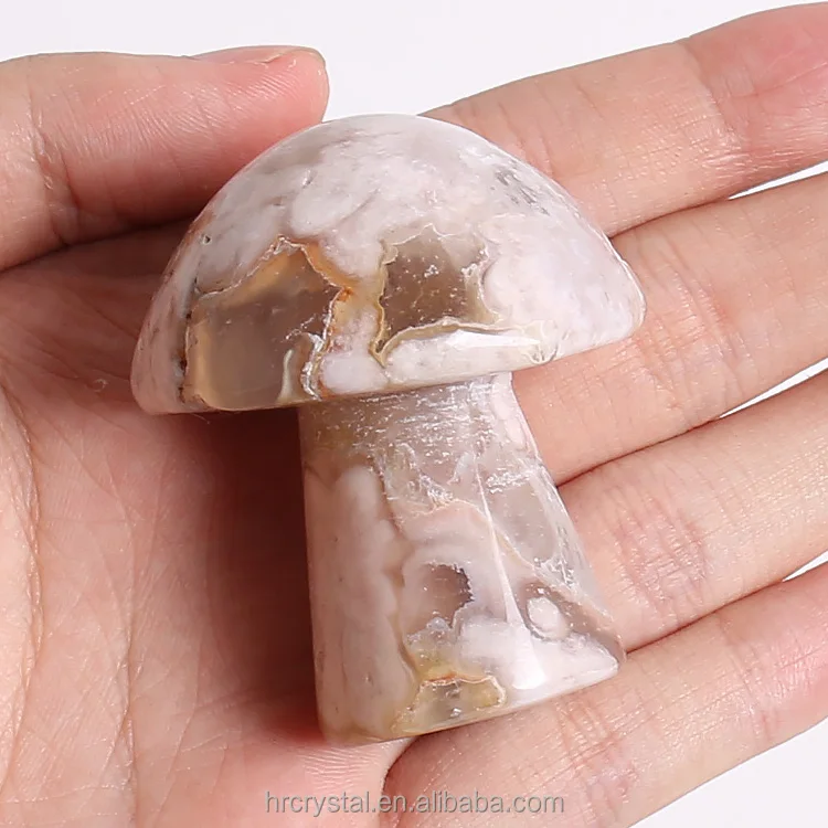 Cherry Blossom Agate Crystal Mushroom Flower Agate Stone Carved Crystal Mushroom Carving
