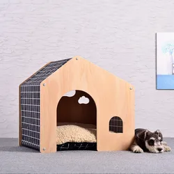 Shed Type Pet Tent Dog House Cat House Pastoral Design Birch Wood Cat House Dog Pad Pet Supplies