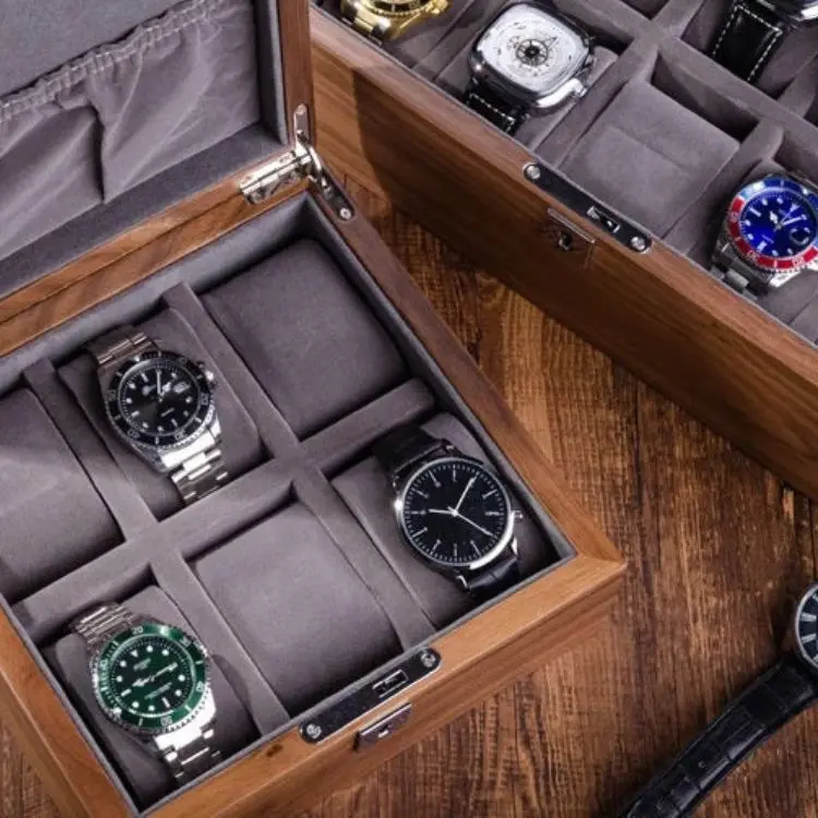 Custom Logo Wooden watch Boxes luxury Case Magnetic Multiple slots watch storage Wood Watch Box