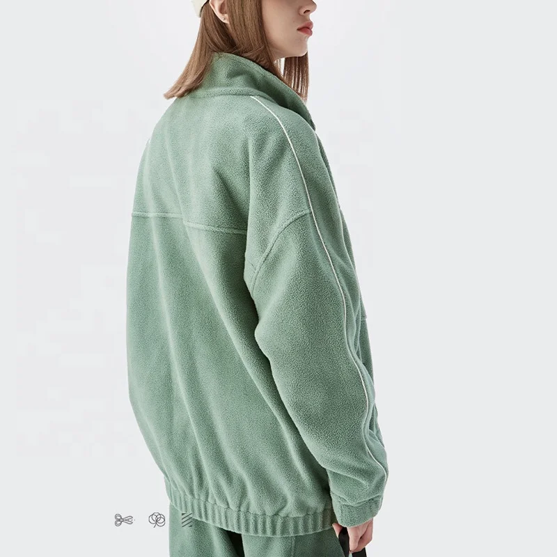 Hot sell 330g heavy polar fleece windbreak jacket reflective edge street loose anorak coat for men and women