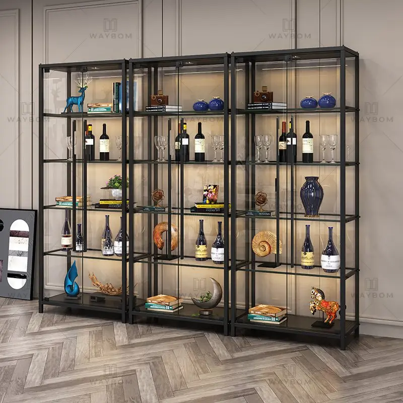 Italian Style Stainless Steel Metal Frame Wine Display Cabinet Living Room Wine Storage Cabinets