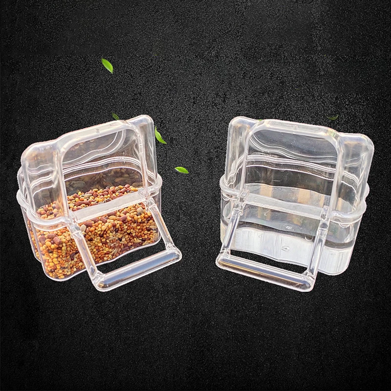 Parrot bird transparent plastic food cup bowl dispenser waterer box bird cage feeding tool accessories