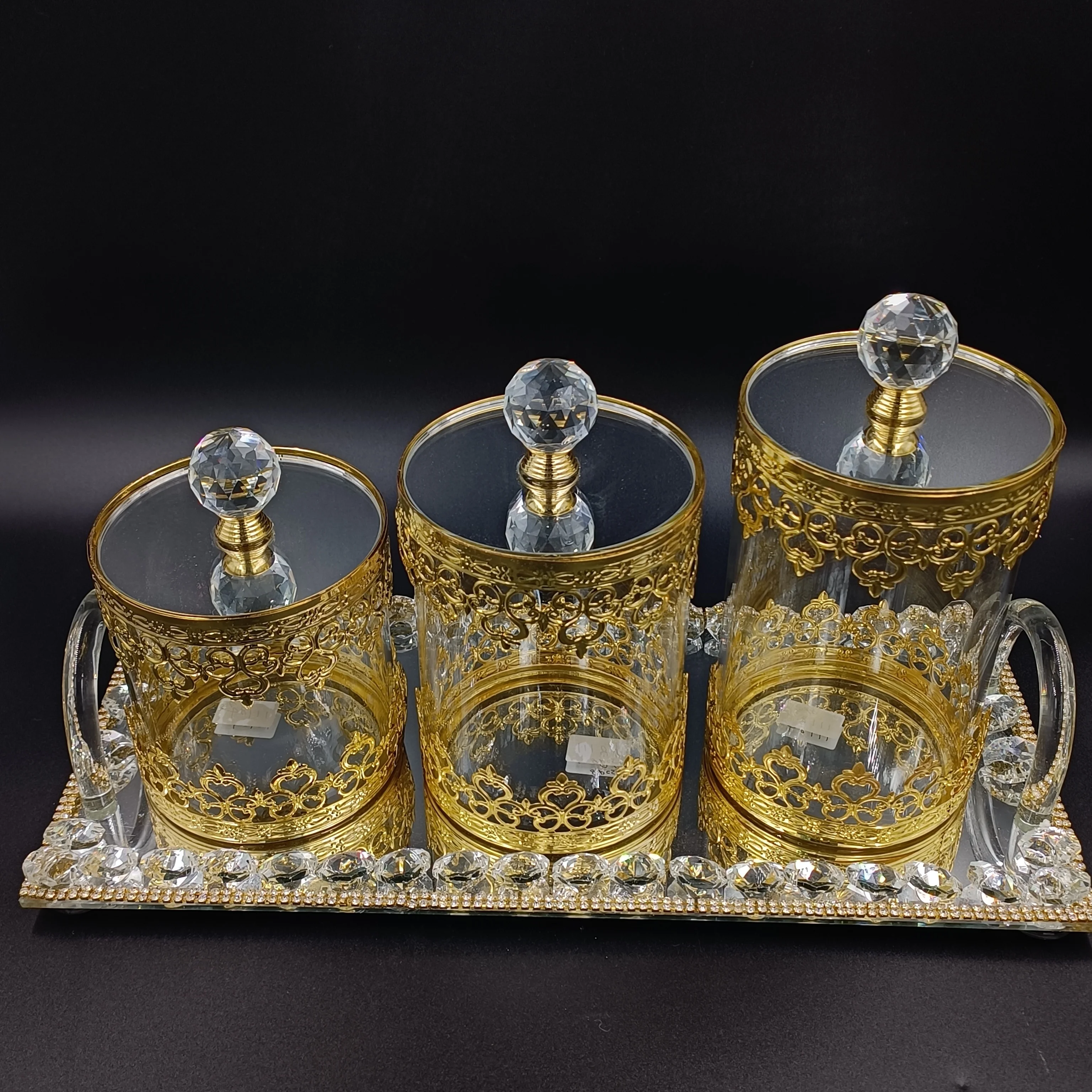 FOSUN Storage Jars Candy Sugar Case Box Wholesale Ribbed Glass Size Your Logo Glass Round Customized for Wedding Decor Kitchen