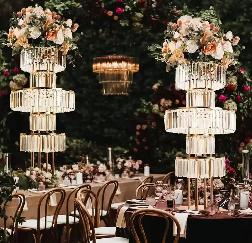 Luxury Wedding Props Flower Arrangement Crystal Pendant Runway Road Lead Stage Center Stand