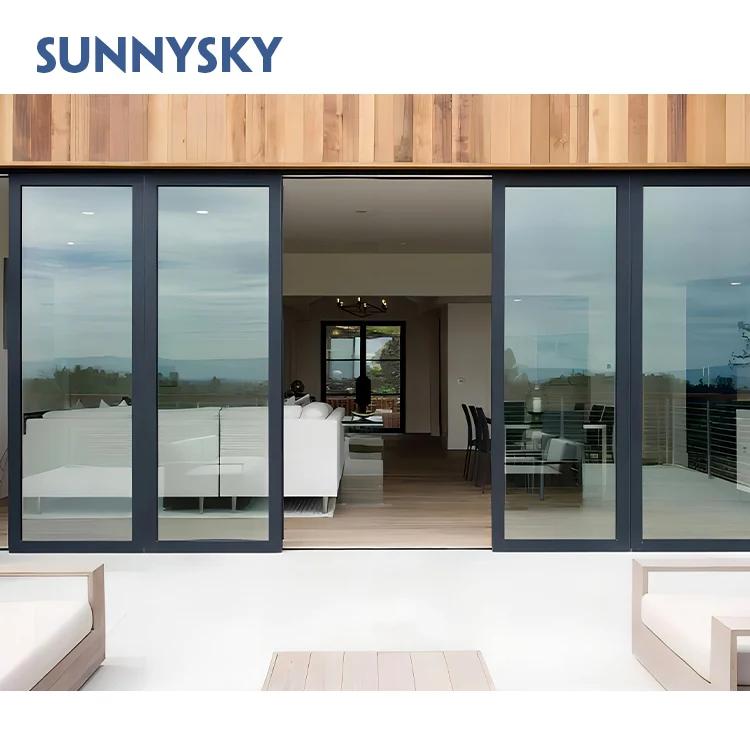 Sunnysky Современный Дизайн 96x80 раздвижные двери для патио стеклянные бескаркасные алюминиевые