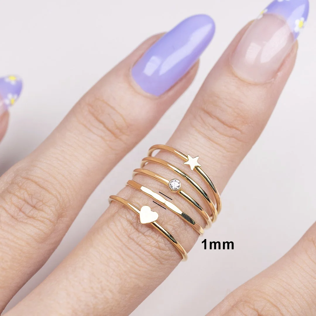 Custom Minimalist 9K 14K Solid Yellow Gold 1mm Thin Stackable Dainty Jewelry Skinny Multi Faceted Plain Men Women Band Ring