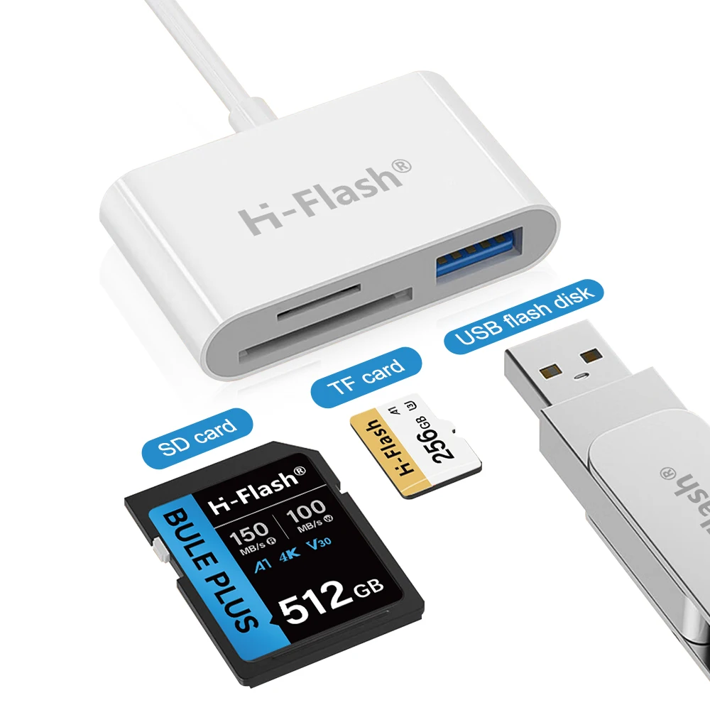 H-Flash wholesale sample Ready Stock 3 in 1 Type C SD Card Reader Usb3.0 Otg Card Reader Adapter For SD TF USB Flash Drive