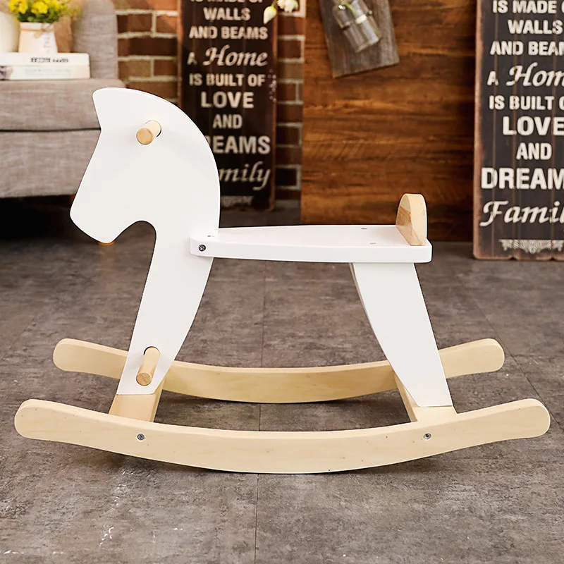 Unisex Wooden Rocking Horse Toy for Children Ins Style Ride-On Chair Toy Ride-On Toy Animal for Baby
