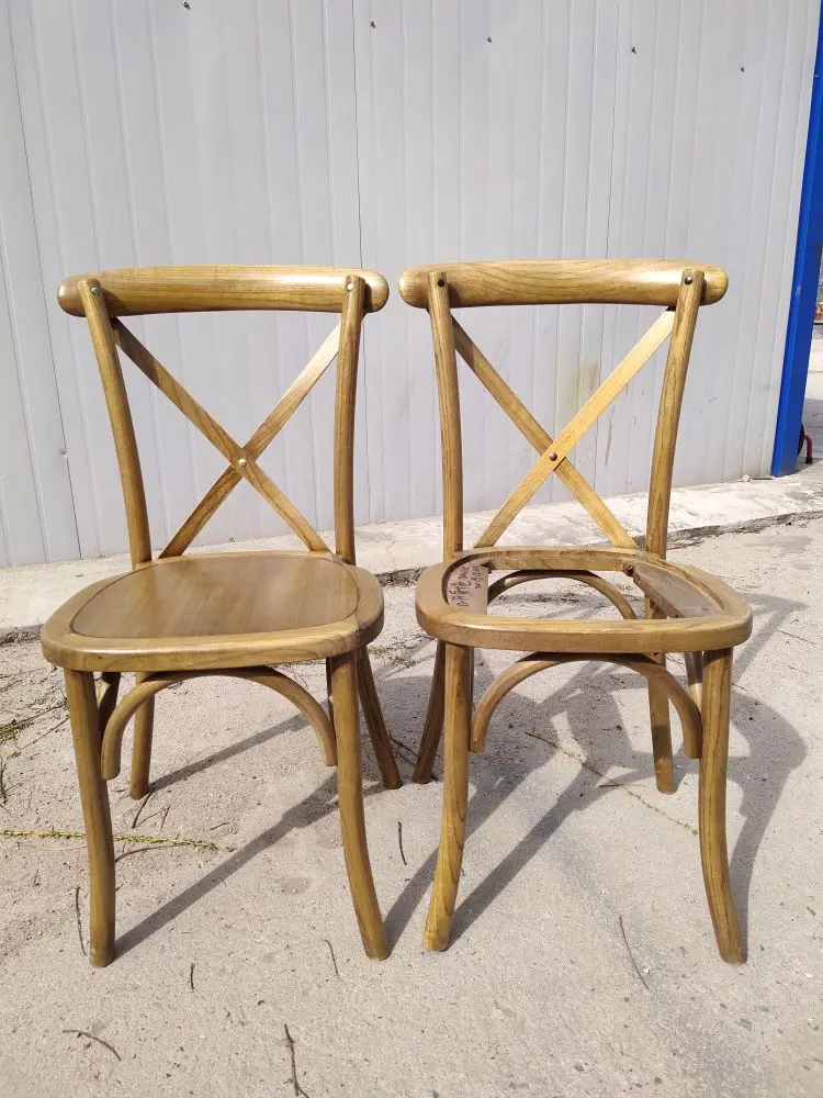 Solid Elm Wood Cross Back Event Tables and Chairs for Wedding Party Event Rental