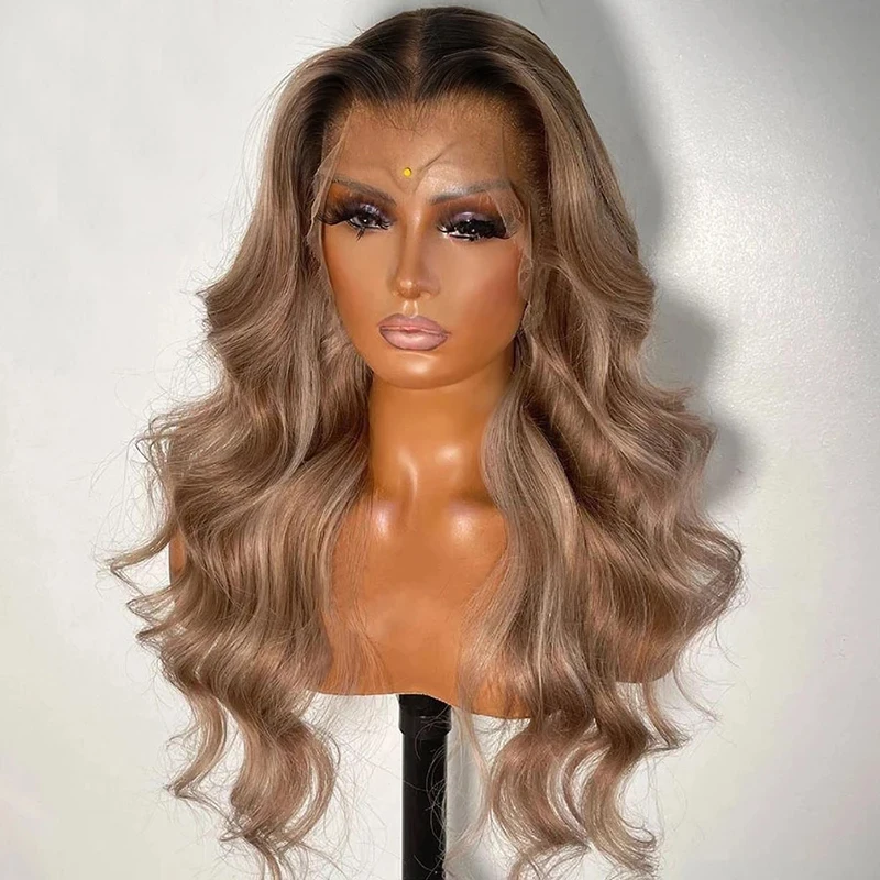 Ombre Blonde Color Transparent Color Lace Front Closure Wig Brazilian Virgin Human Hair Wig Glueless Lace Wig For Women