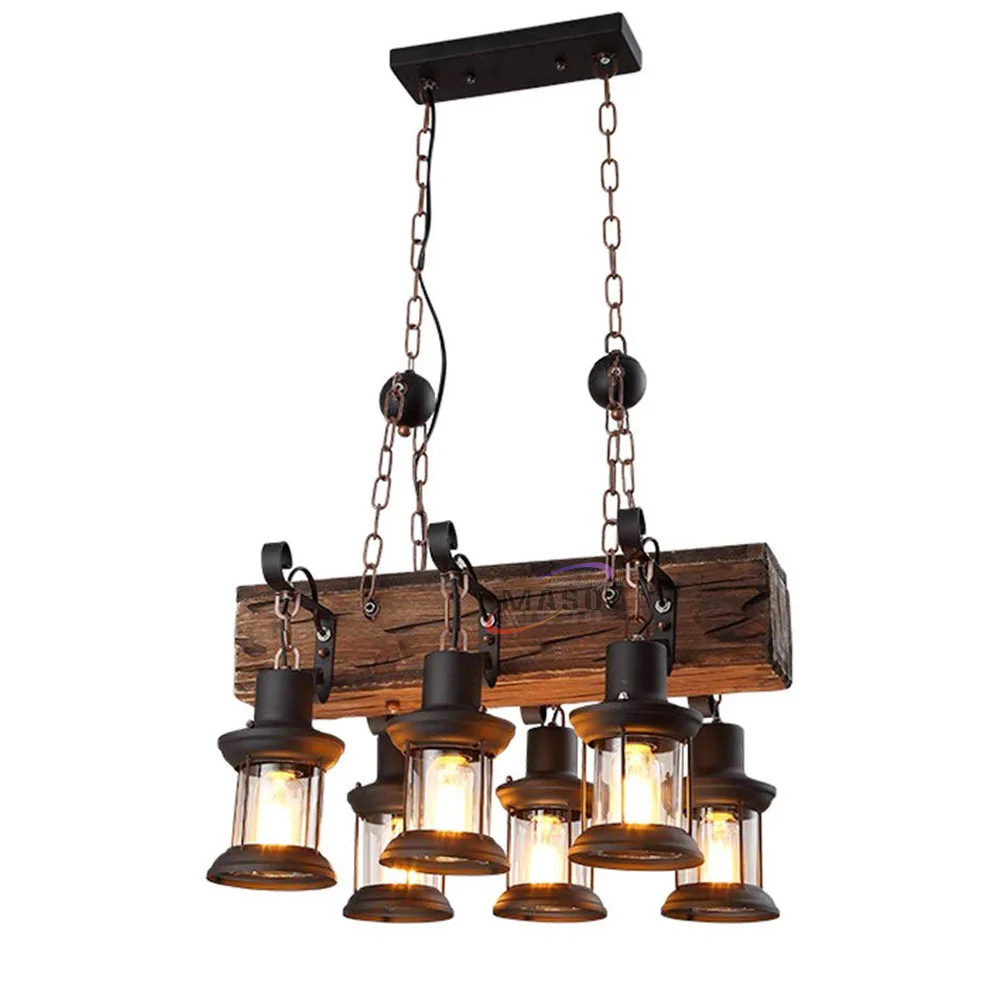 home decoration retro wooden chandelier ceiling restaurant pendant light Farmhouse/bar