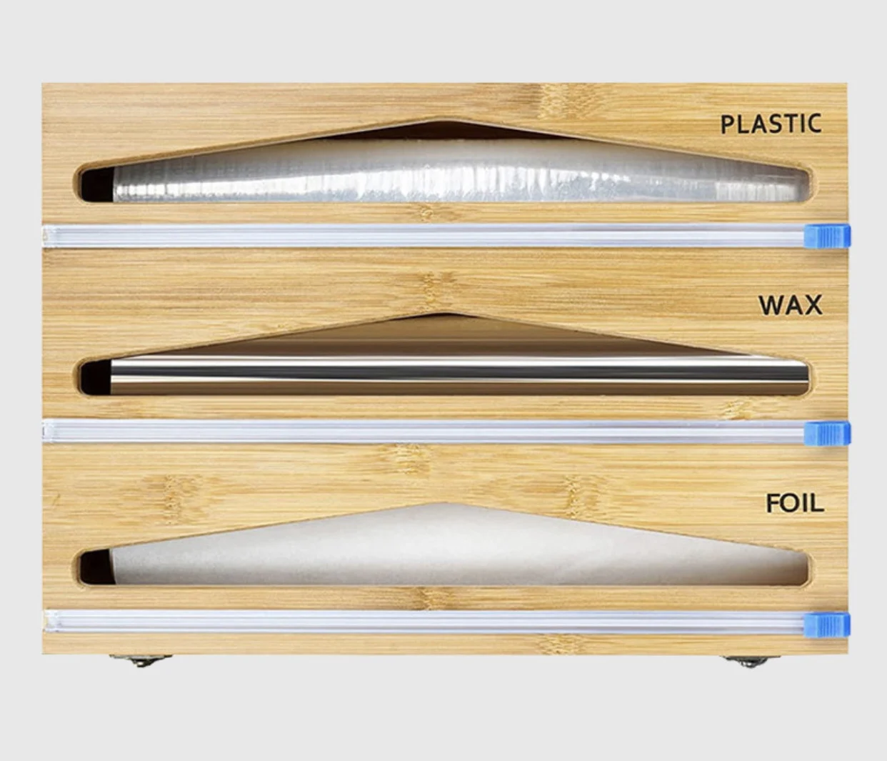 Aluminum Foil and Wax Bamboo Dispenser for Kitchen Storage Organization Holder Roll Natural Wrap Organizer with Cutter