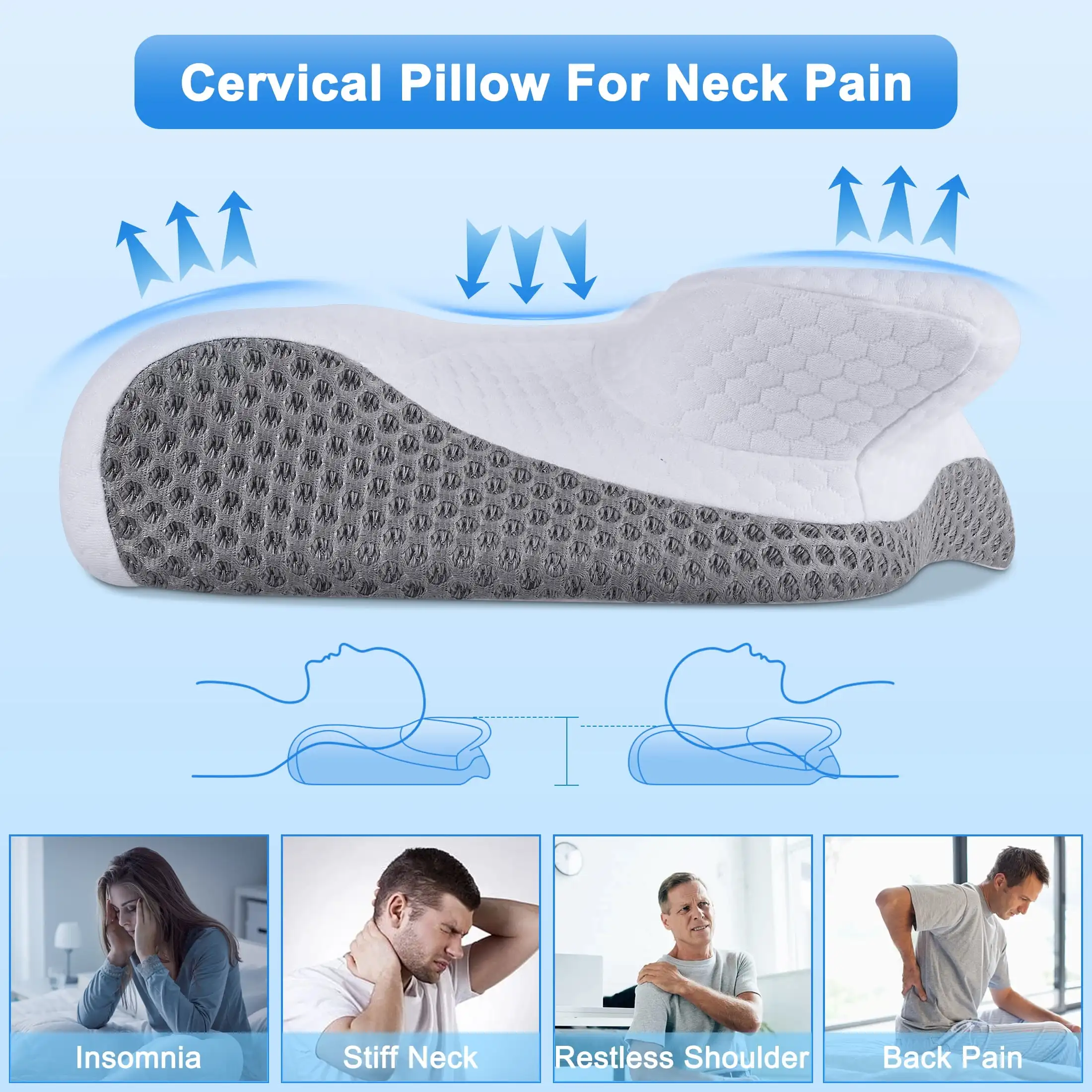 Removable Cover Cervical Neck Butterfly Pillow Orthopedic Pillow With Memory Cotton Effect Memory Foam