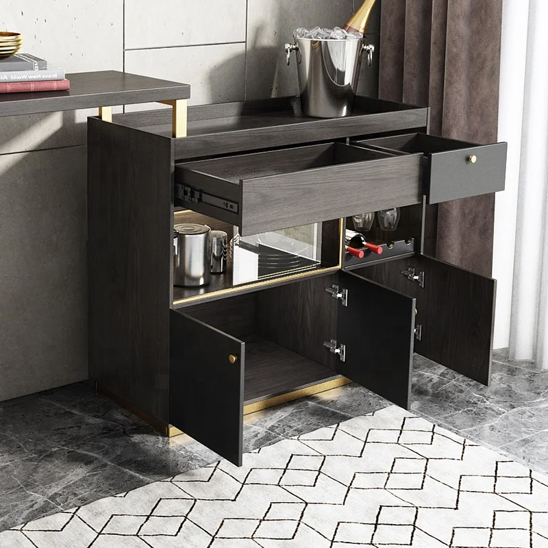 Luxury Style Storage Bar Table Stainless Steel Frame Black Home Living Room Furniture Bar Cabinet
