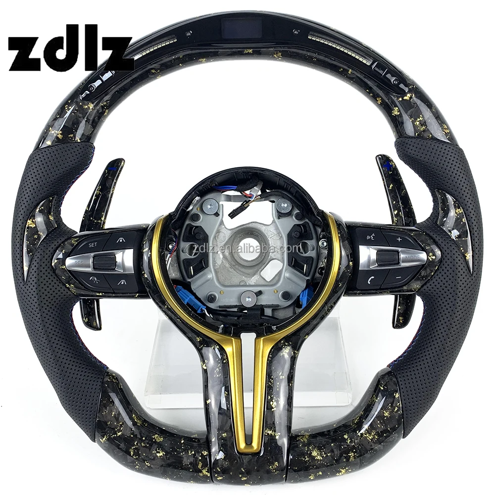 Custom Golden Powder Forged Carbon Fiber Steering Wheel For BMW M2 M3 M5 F10 F20 F22 F30 F32 F36 F40 F90 E90 E70 Steering Wheel