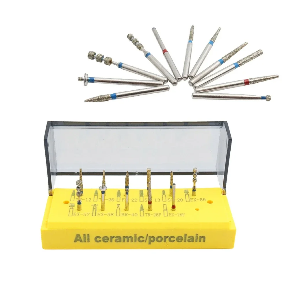 Dental Diamond Burs Drill Set Polishing Grinding Crown Preparation Teeth Veneer Dia.1.6mm Burs Set High Speed Dentistry Bur