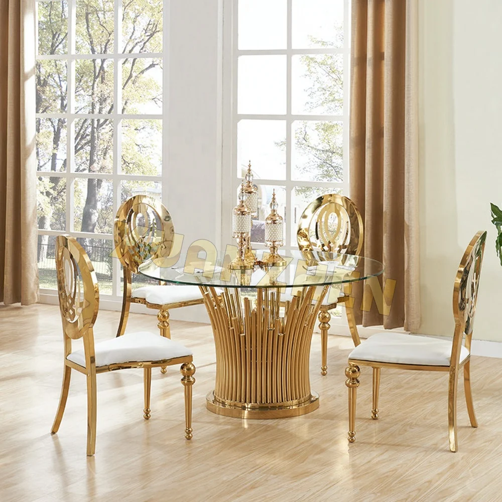Living room furniture restaurant stainless steel modern glass luxury dining table round dining table set dining tables