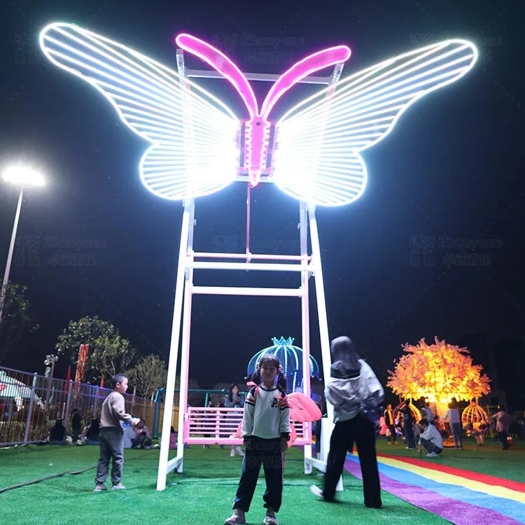 Zhuoyuan Custom-Made Outdoor Large Decorative Light LED Butterfly Swing Chair With Interactive Luminous Wings