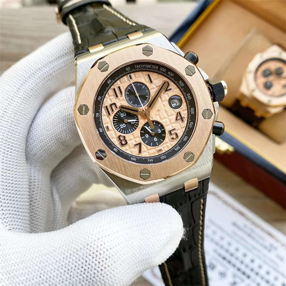 Custom logo Oak 3126 movement Genuine Leather Band silver case blue grid dial luminous luxury waterproof sport watch