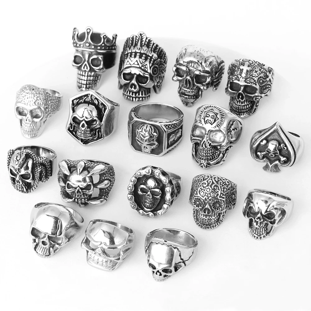 Anillo Wholesale Custom Vintage Stainless Steel Men Punk Skull Rings
