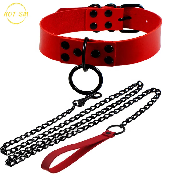 
Sexy Rivet Punk Metal Slave PU Leather Collar Traction Rope BDSM Bondage Necklace O shape Chocker 