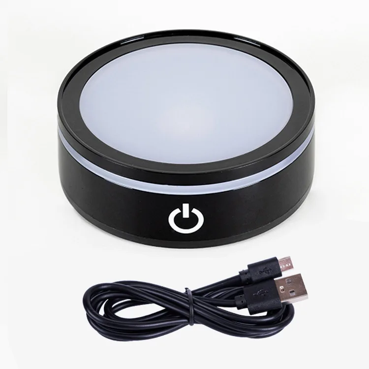 Pujiang WZ Custom USB Cable LED Light Base Hot Sale Black round Lamp Stand with Laser Engraved Touch Switch Wholesale Decoration