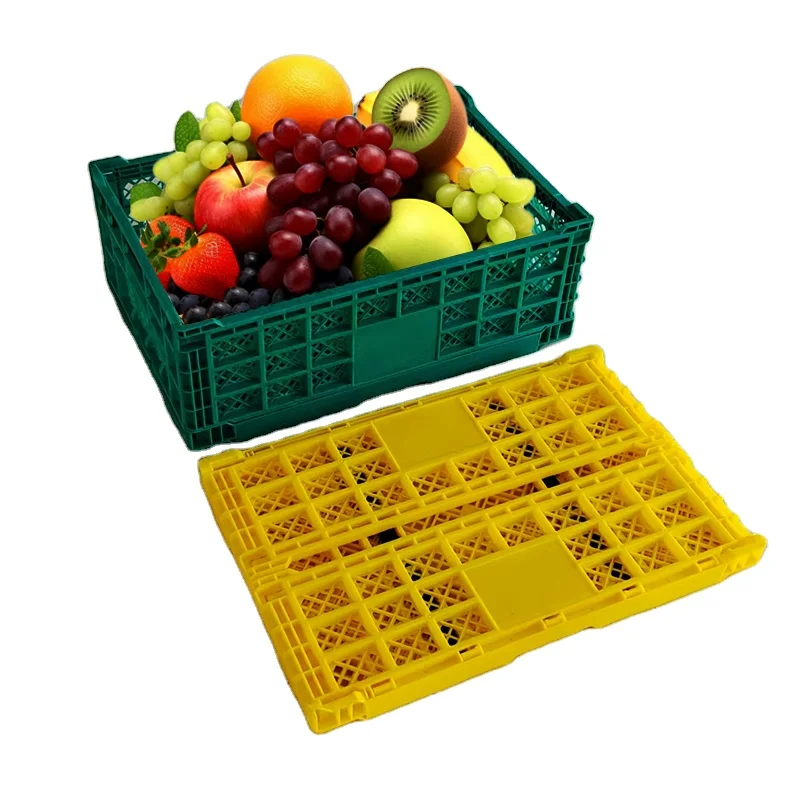Agriculture HDPE Plastic Foldable Folding Vented Collapsible Fruit And Vegetable Storage Stackable Folding Crate