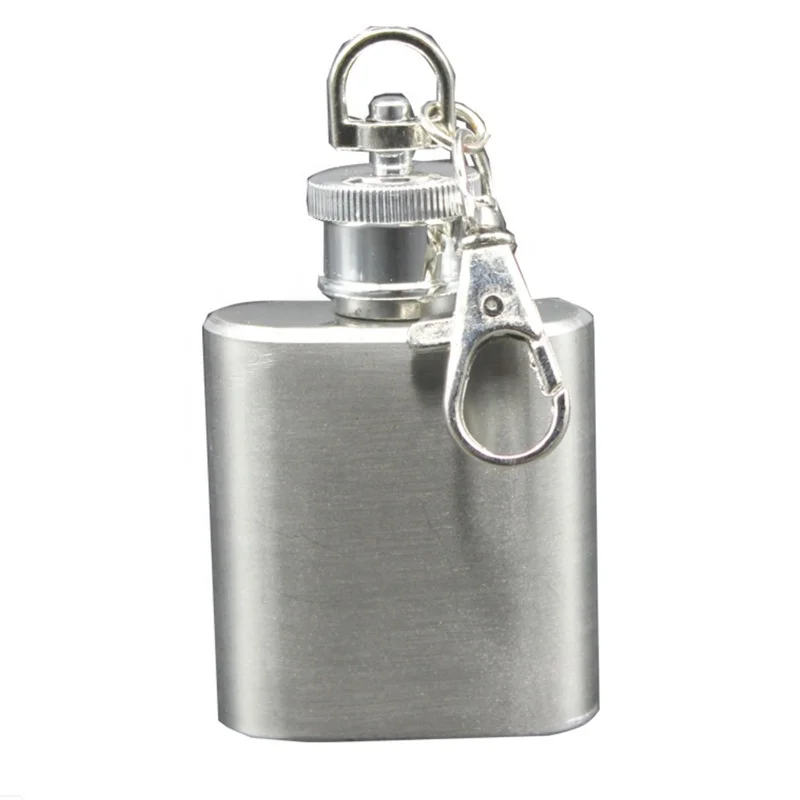 Portable 1oz Mini Stainless Steel Hip Flask Alcohol Flagon with Keychain