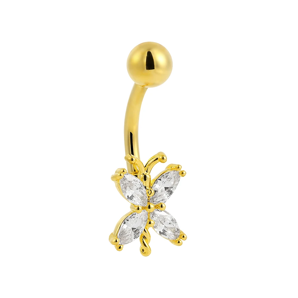 Superstar Custom fashion inlay zircon crystal butterfly body piercing jewelry navel ASTM F136 titanium women belly button ring