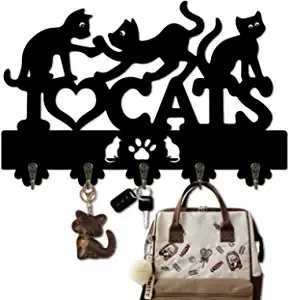 Key Holder for Wall with 5 Hooks - Cat Decorative Wall Hook Rack, for Coats, Hats, Keys, Towels, Clothes, Home Decor