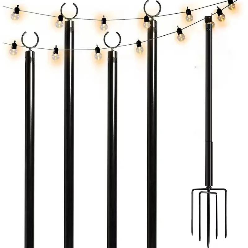 Decorative String Light Poles Outdoor Light Poles with Spiral Ground Stakes
