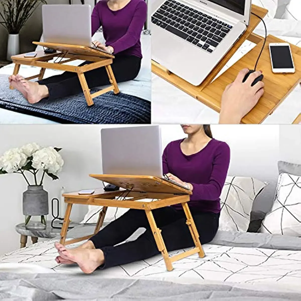 Home Folding Laptop Desk Laptop Bed Tray Table Desk Portable Lap Desk for Bed Sofa Study Reading