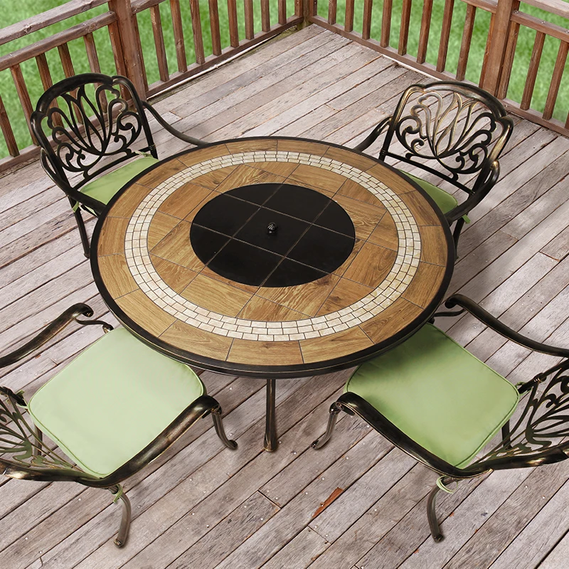 Round Wood Burning Garden Cast Aluminum Wrought Iron Furniture Outdoor Korean BBQ Grill Table and Chair Sets