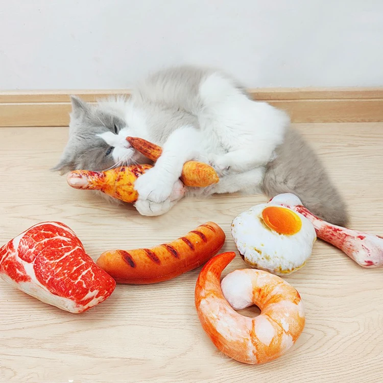 Плюшевые игрушки для кошек в форме пищи овощи фрукты кукуруза курица колбаса жареное яйцо костяной краб плюшевая игрушка
